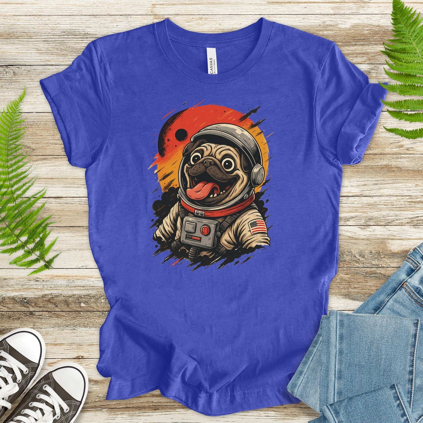 Pugstronaut Space T-Shirt – Funny Goofy Pug in Galaxy Suit Tee