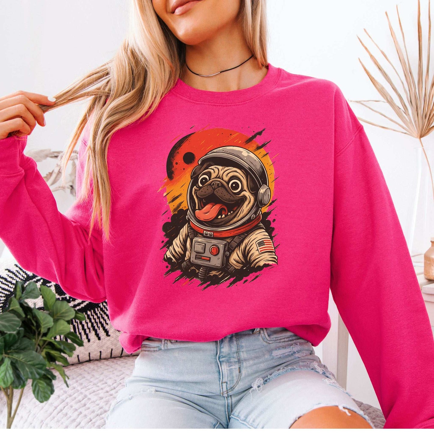 Pugstronaut Space Sweatshirt – Goofy Galactic Pug in Retro Space Suit