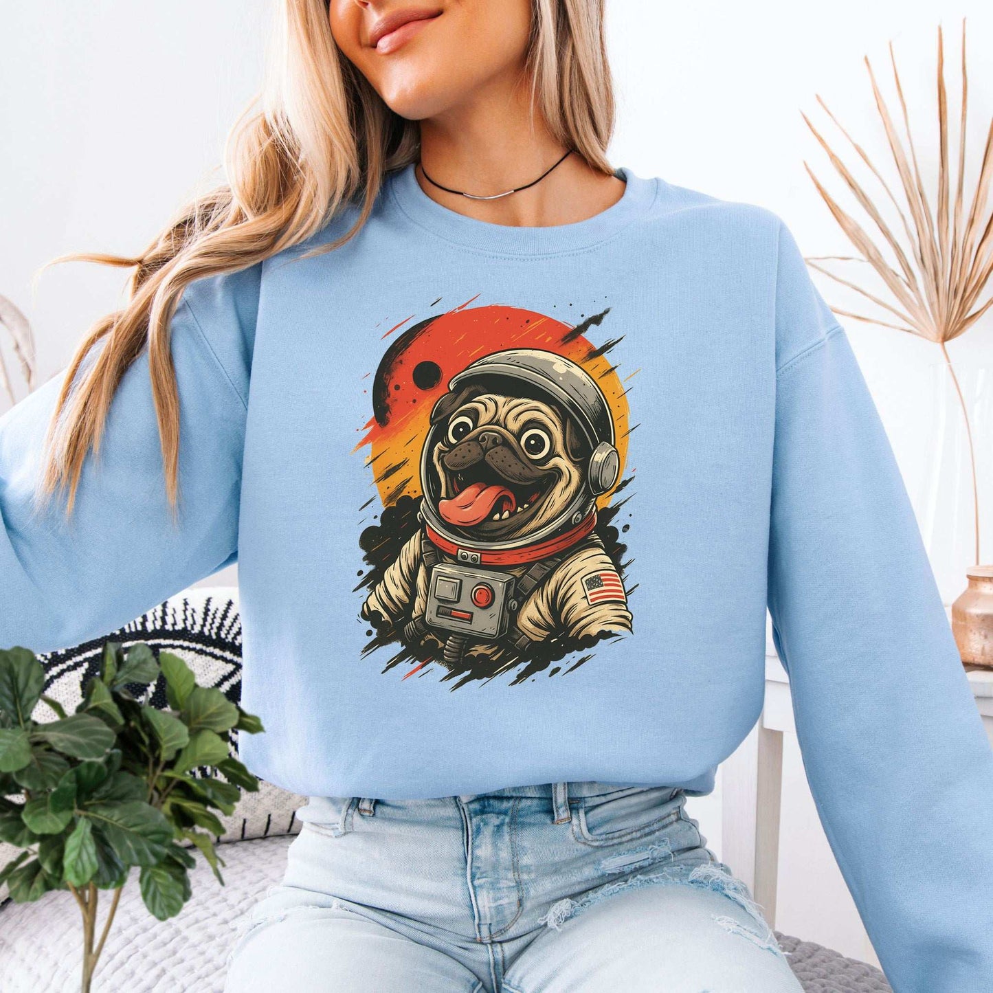 Pugstronaut Space Sweatshirt – Goofy Galactic Pug in Retro Space Suit