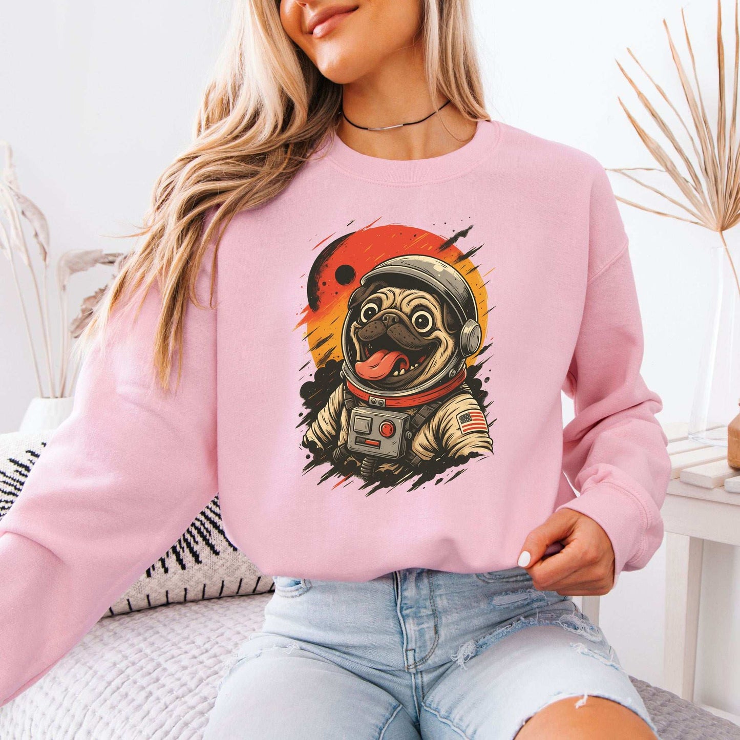 Pugstronaut Space Sweatshirt – Goofy Galactic Pug in Retro Space Suit