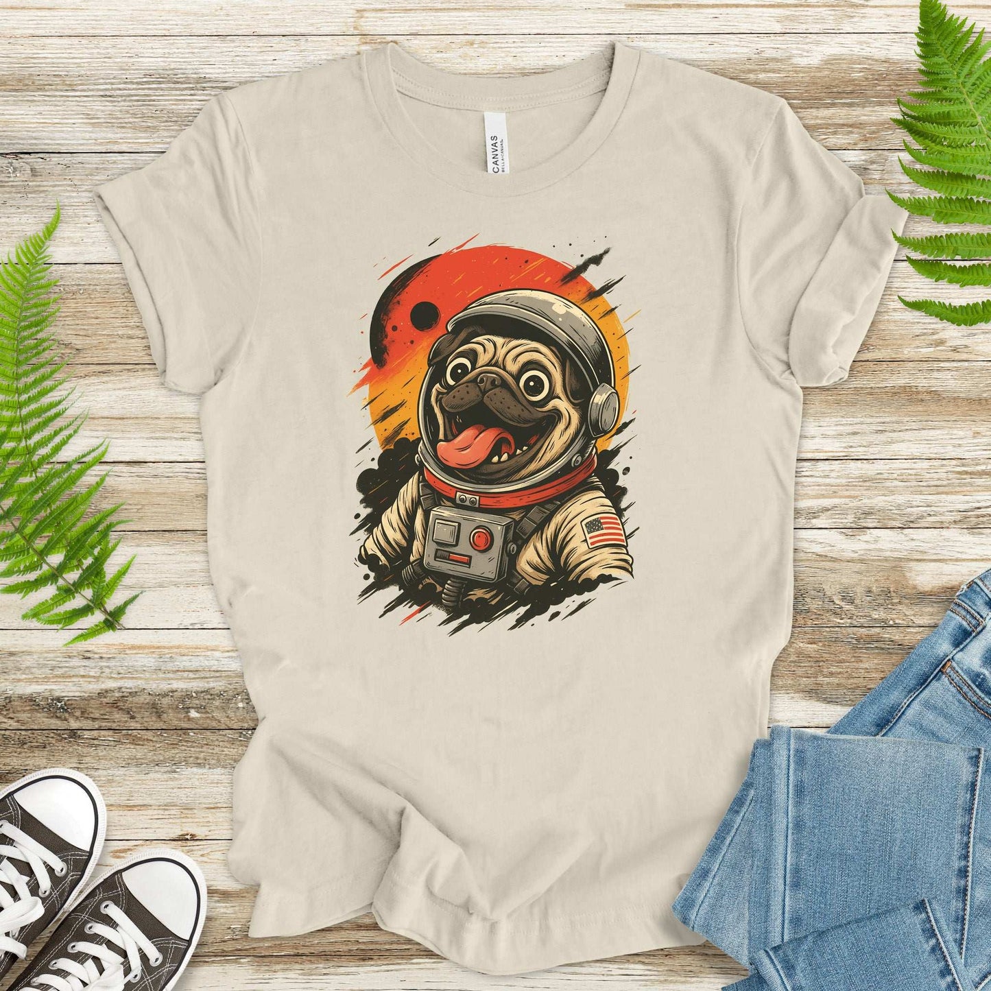 Pugstronaut Space T-Shirt – Funny Goofy Pug in Galaxy Suit Tee