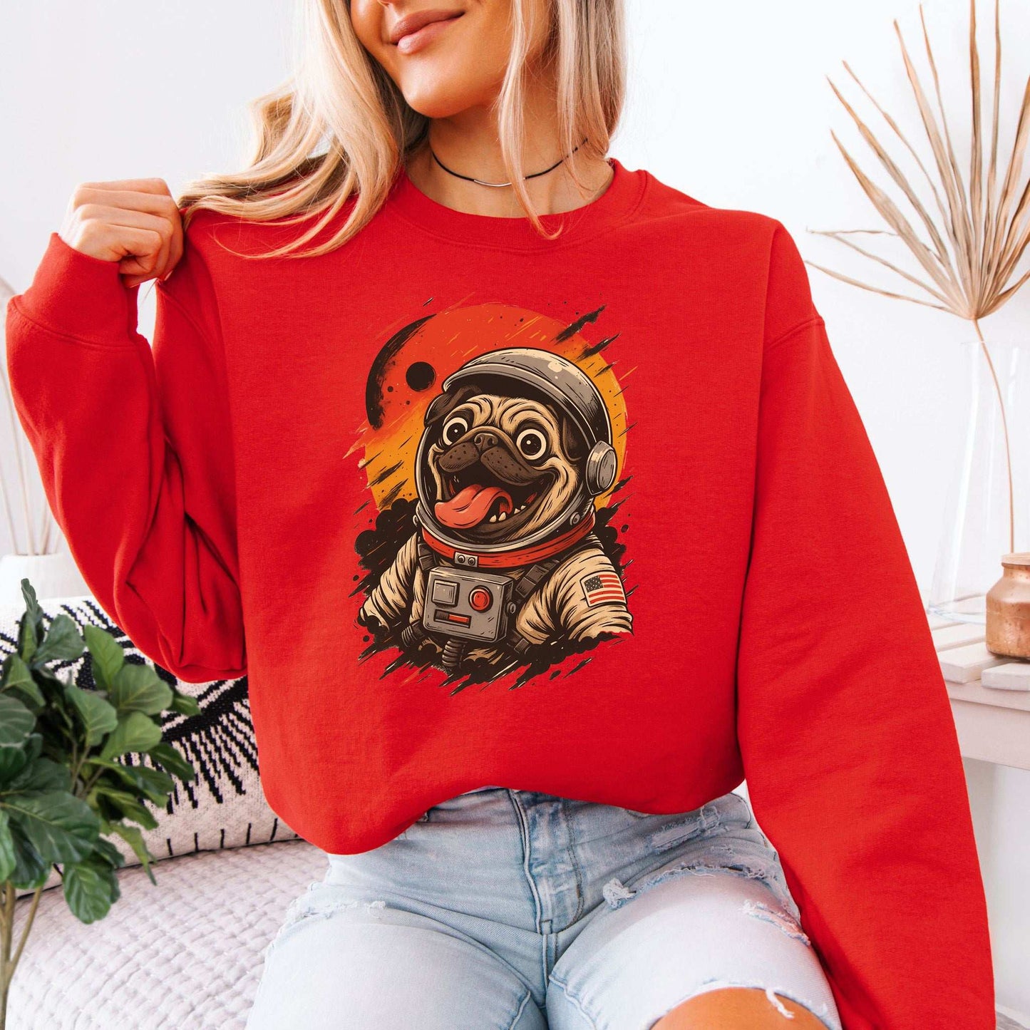 Pugstronaut Space Sweatshirt – Goofy Galactic Pug in Retro Space Suit