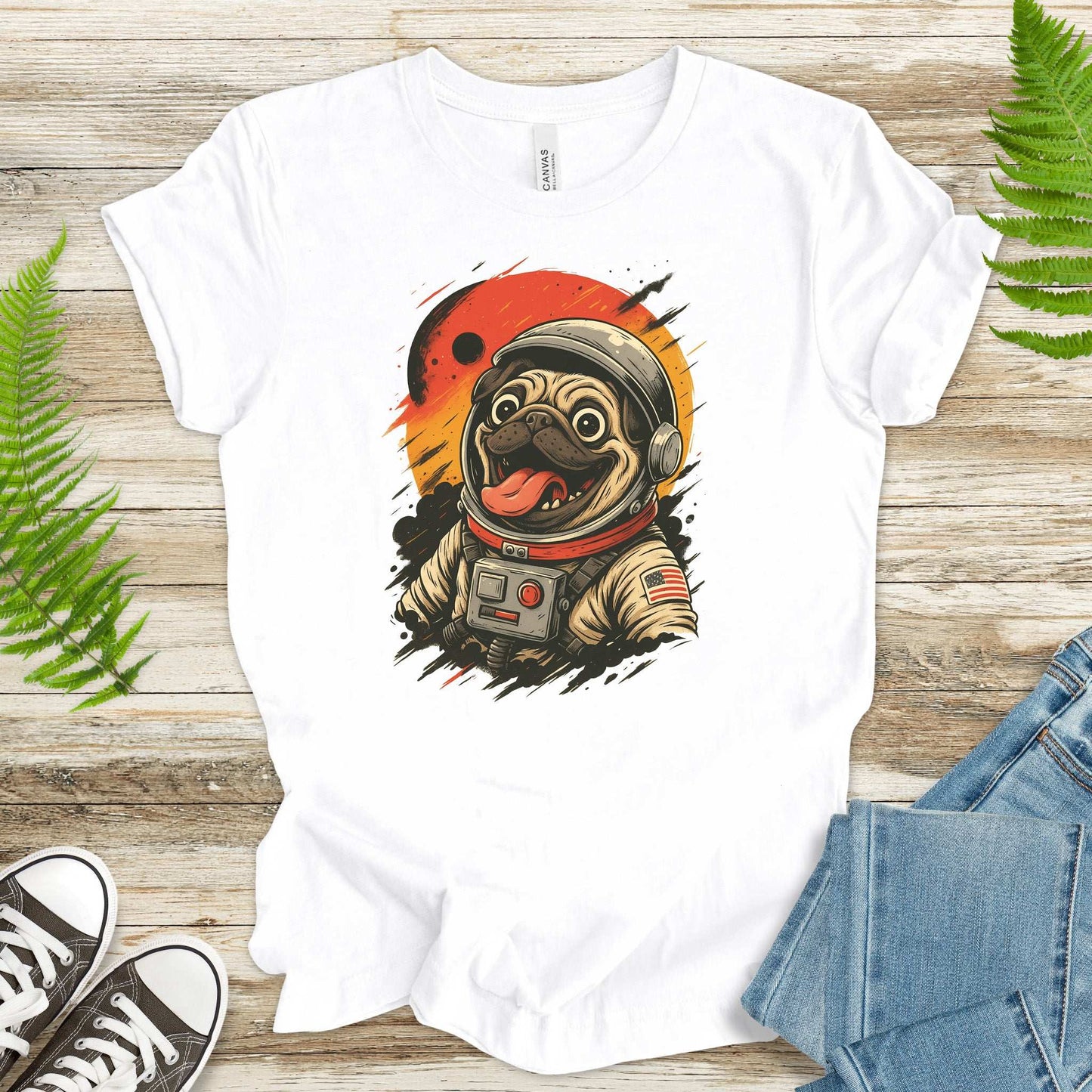 Pugstronaut Space T-Shirt – Funny Goofy Pug in Galaxy Suit Tee