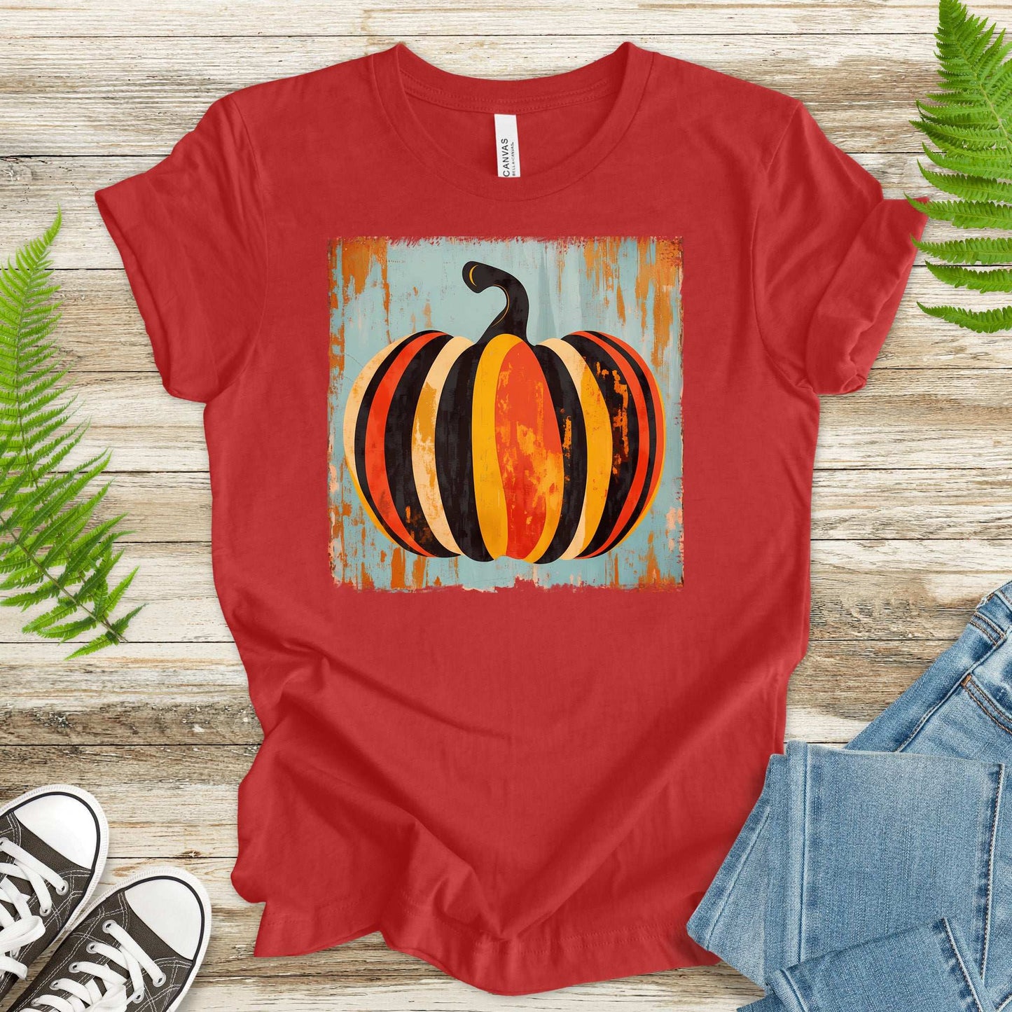 Retro Pumpkin Striped T-Shirt – Cozy Fall Vibes & Thanksgiving Style