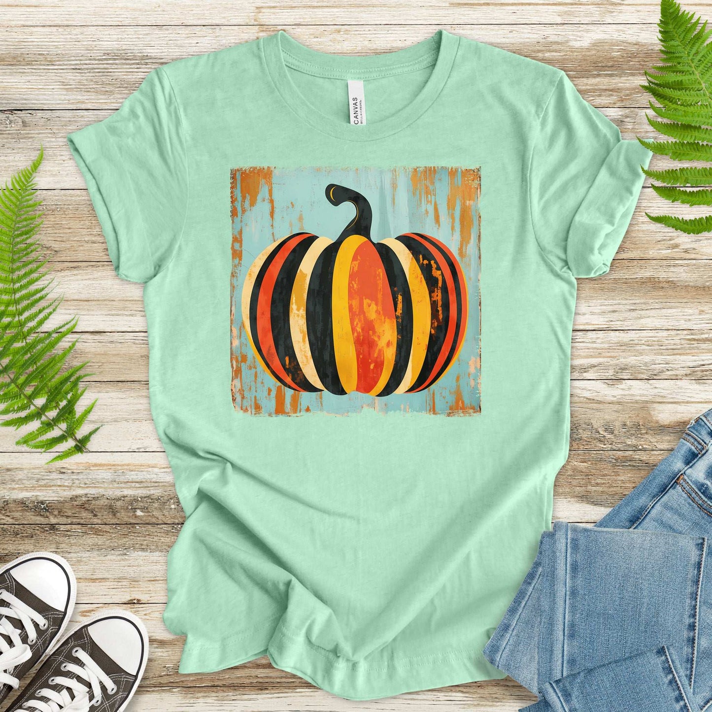 Retro Pumpkin Striped T-Shirt – Cozy Fall Vibes & Thanksgiving Style