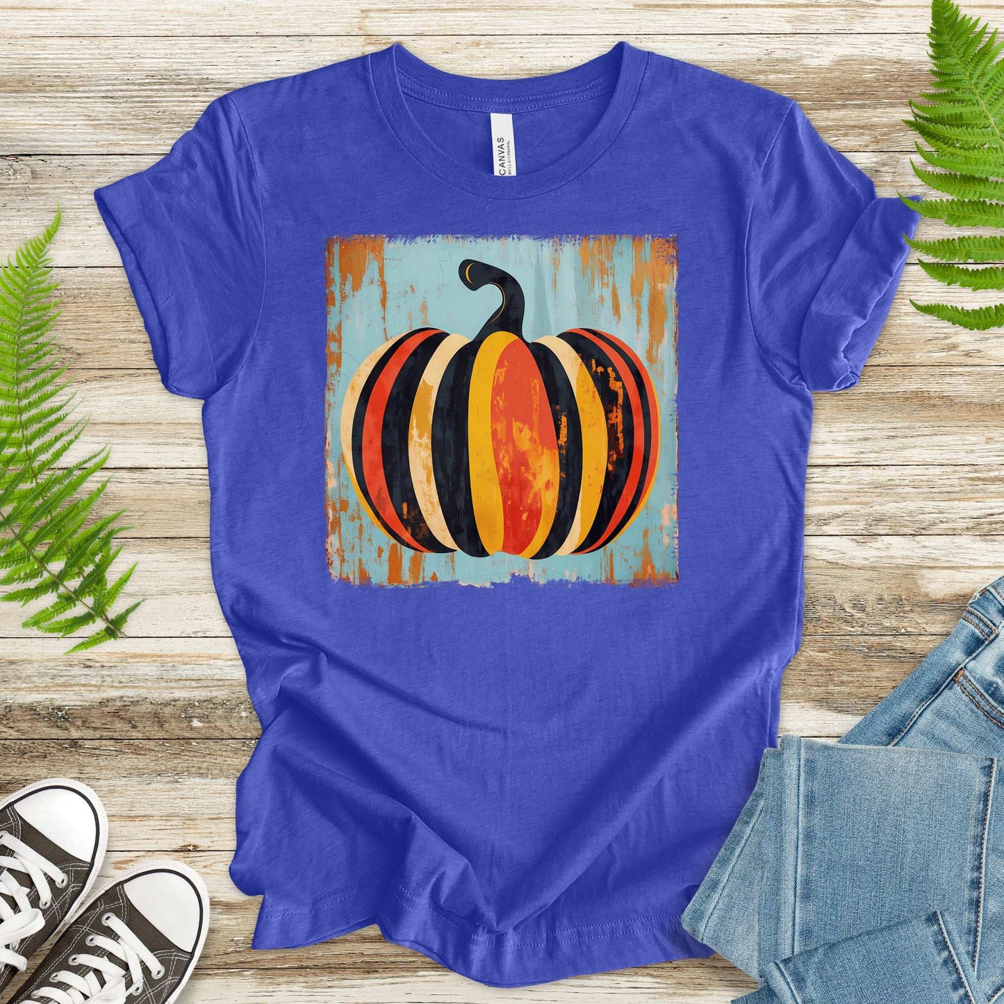 Retro Pumpkin Striped T-Shirt – Cozy Fall Vibes & Thanksgiving Style