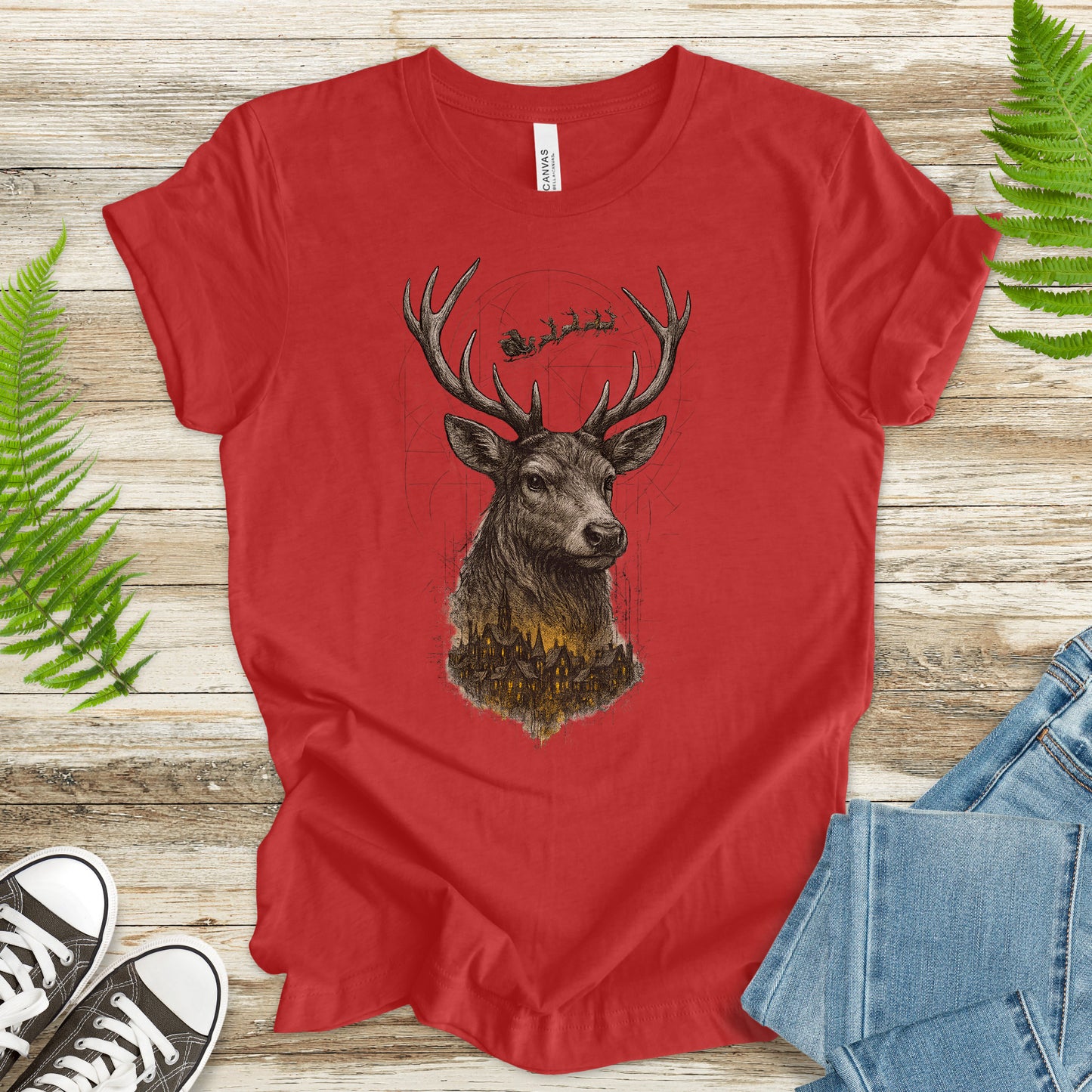 Guardian Reindeer Christmas T-Shirt – Mystical Winter Village Magic