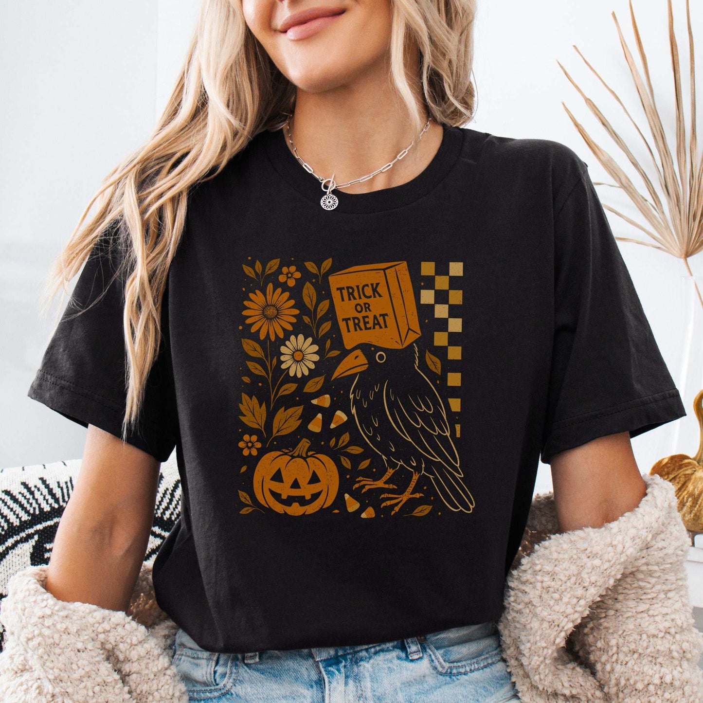 Trick-or-Treat Crow T-Shirt β Funny Halloween Bird & Pumpkin Vibes