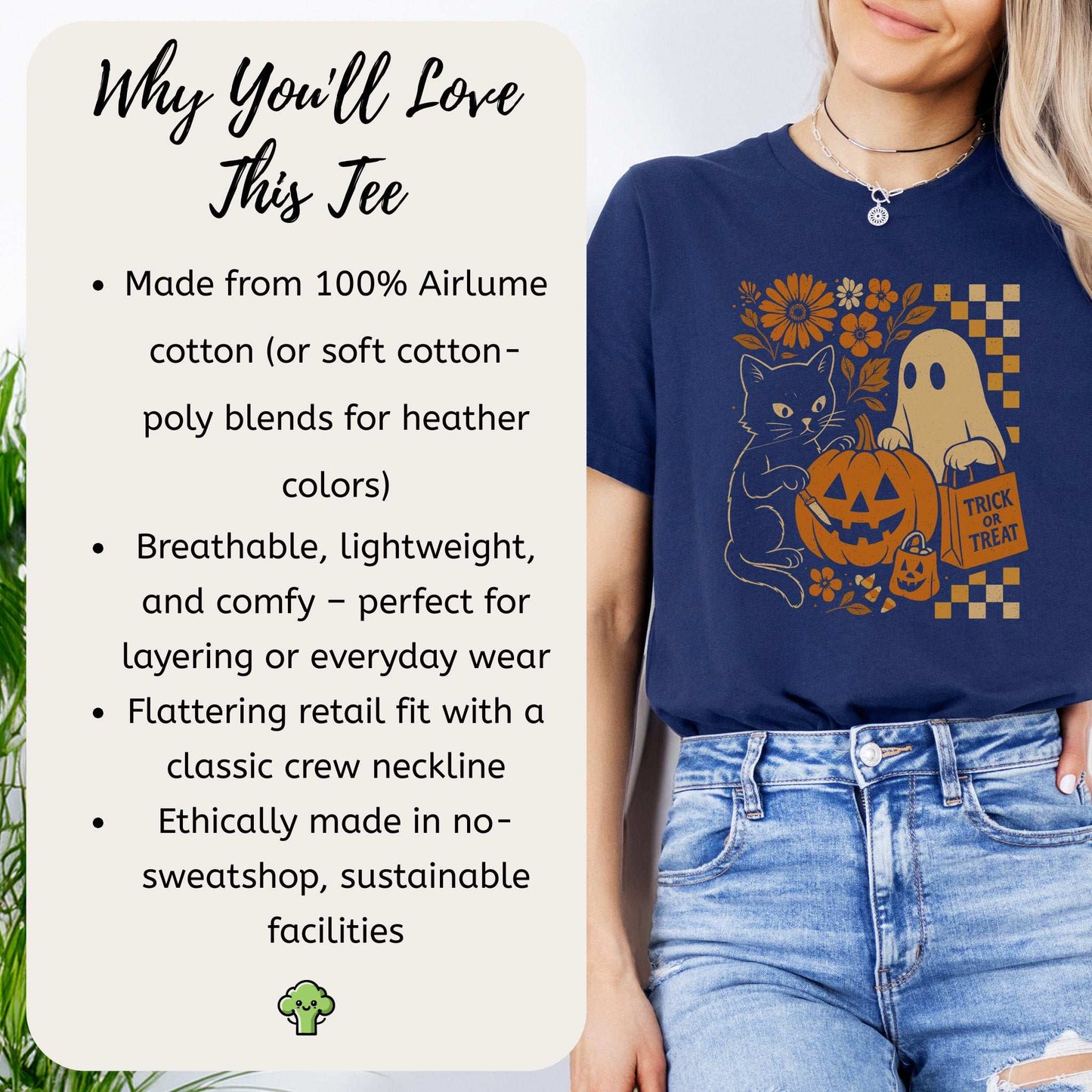 Halloween Cat & Ghost T-Shirt – Cute Retro Trick-or-Treat Vibes
