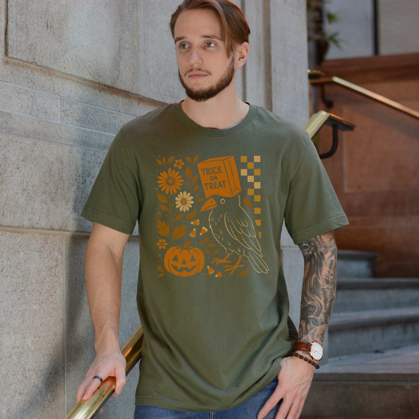 Trick-or-Treat Crow T-Shirt β Funny Halloween Bird & Pumpkin Vibes