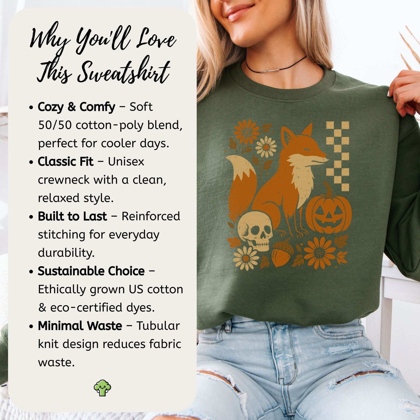 Halloween Fox Sweatshirt – Spooky Floral Forestcore Pumpkin Vibes