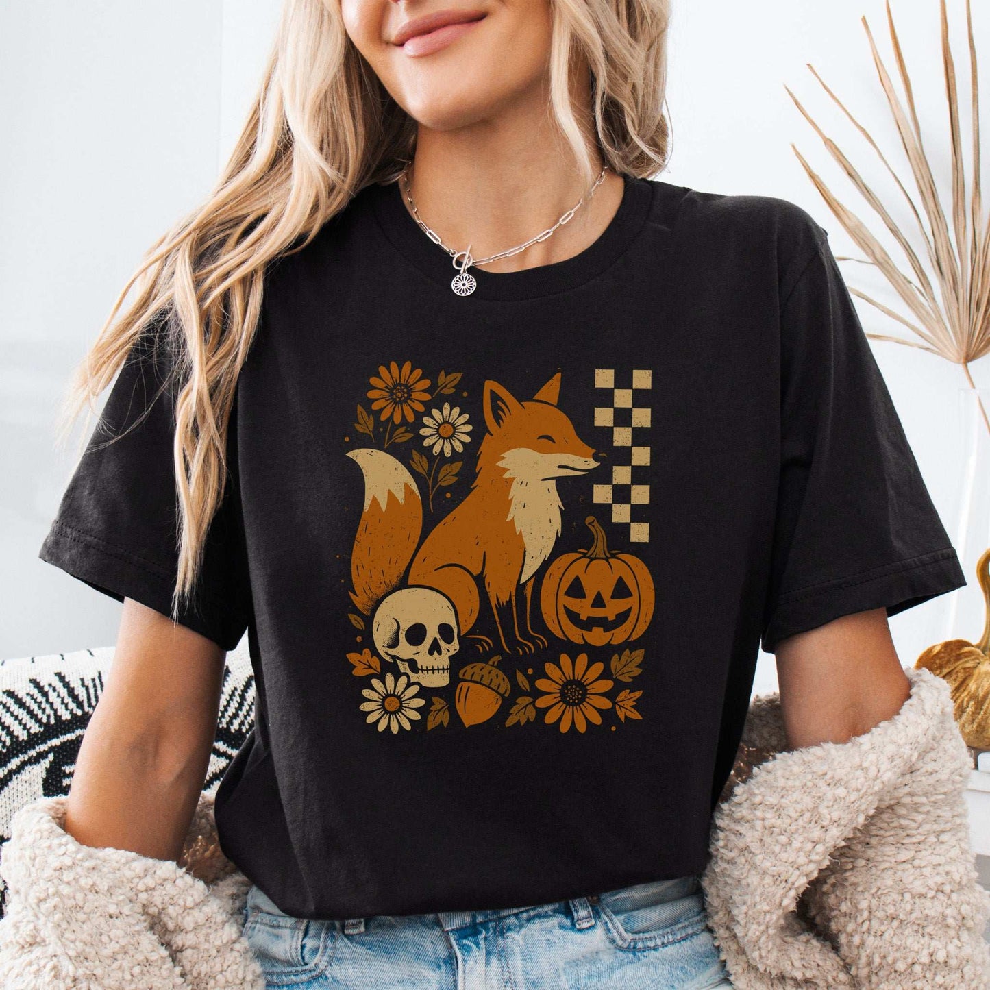 Halloween Fox T-Shirt – Spooky Floral Forestcore Pumpkin Vibes
