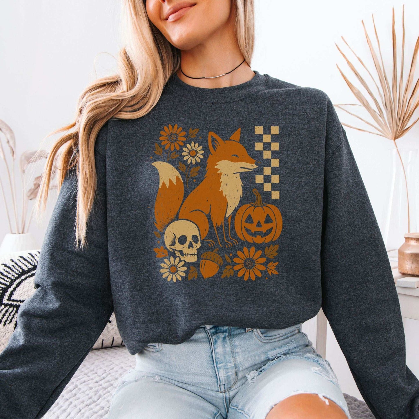 Halloween Fox Sweatshirt – Spooky Floral Forestcore Pumpkin Vibes