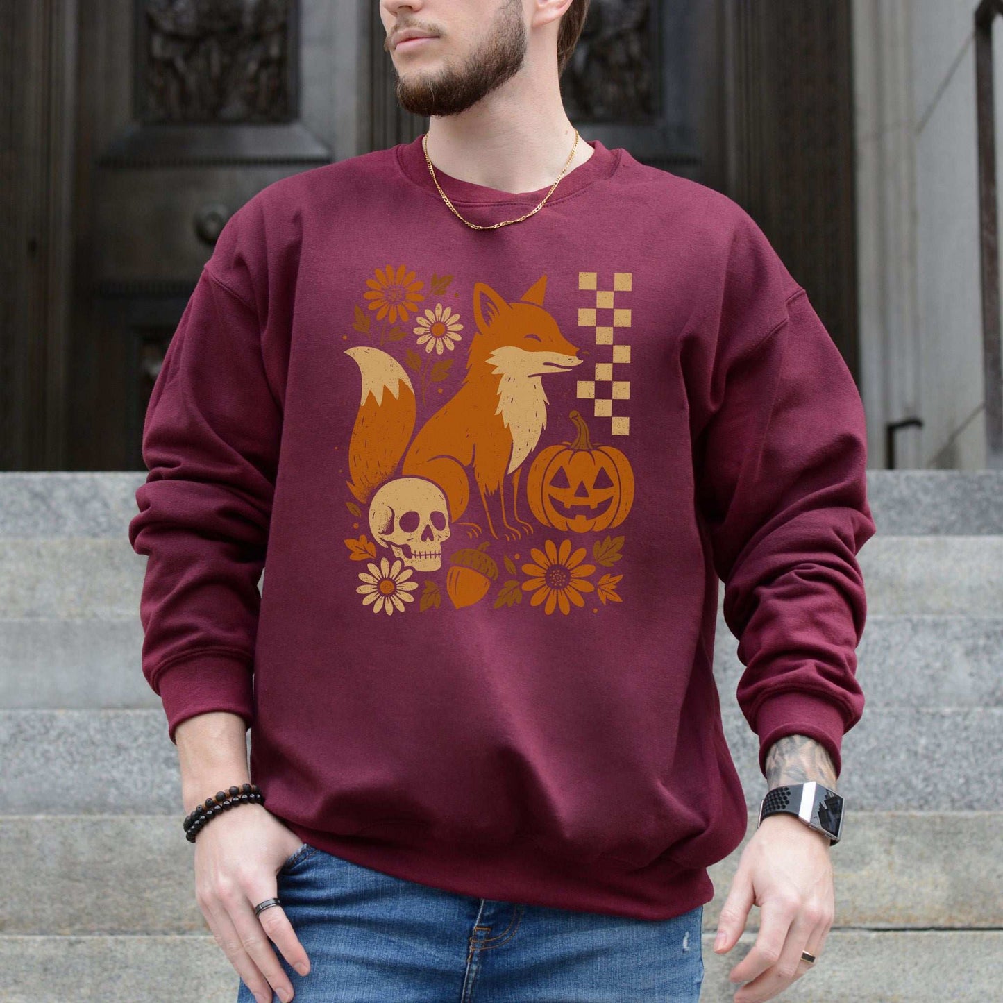 Halloween Fox Sweatshirt – Spooky Floral Forestcore Pumpkin Vibes