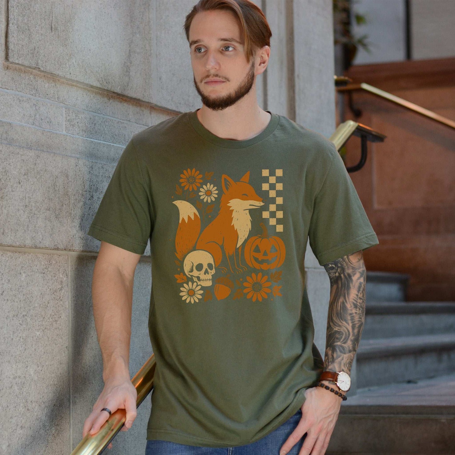 Halloween Fox T-Shirt – Spooky Floral Forestcore Pumpkin Vibes