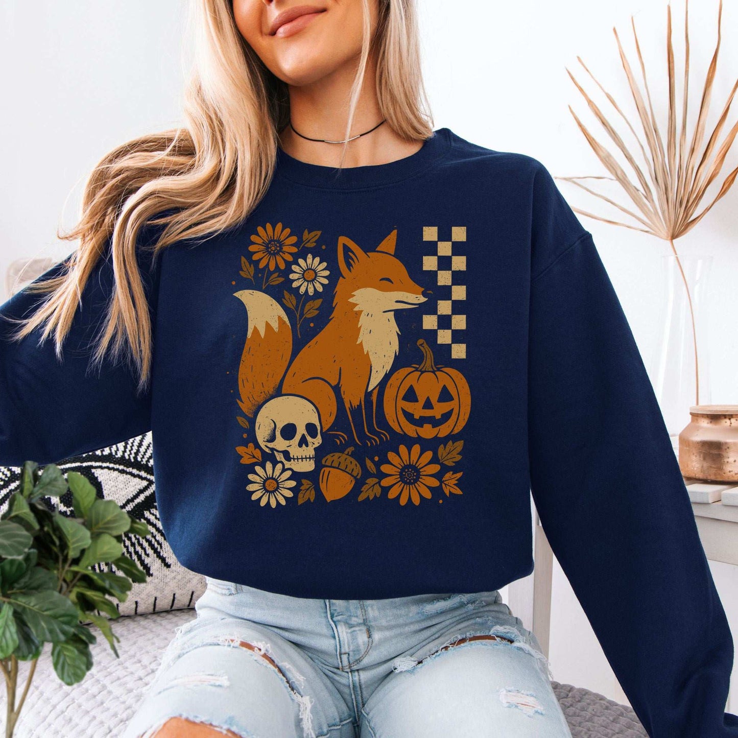 Halloween Fox Sweatshirt – Spooky Floral Forestcore Pumpkin Vibes