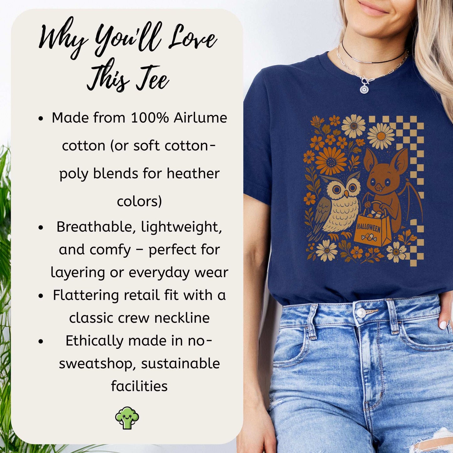 Halloween Owl & Bat T-Shirt – Cute Forest Friends in Retro Trick-or-Treat
