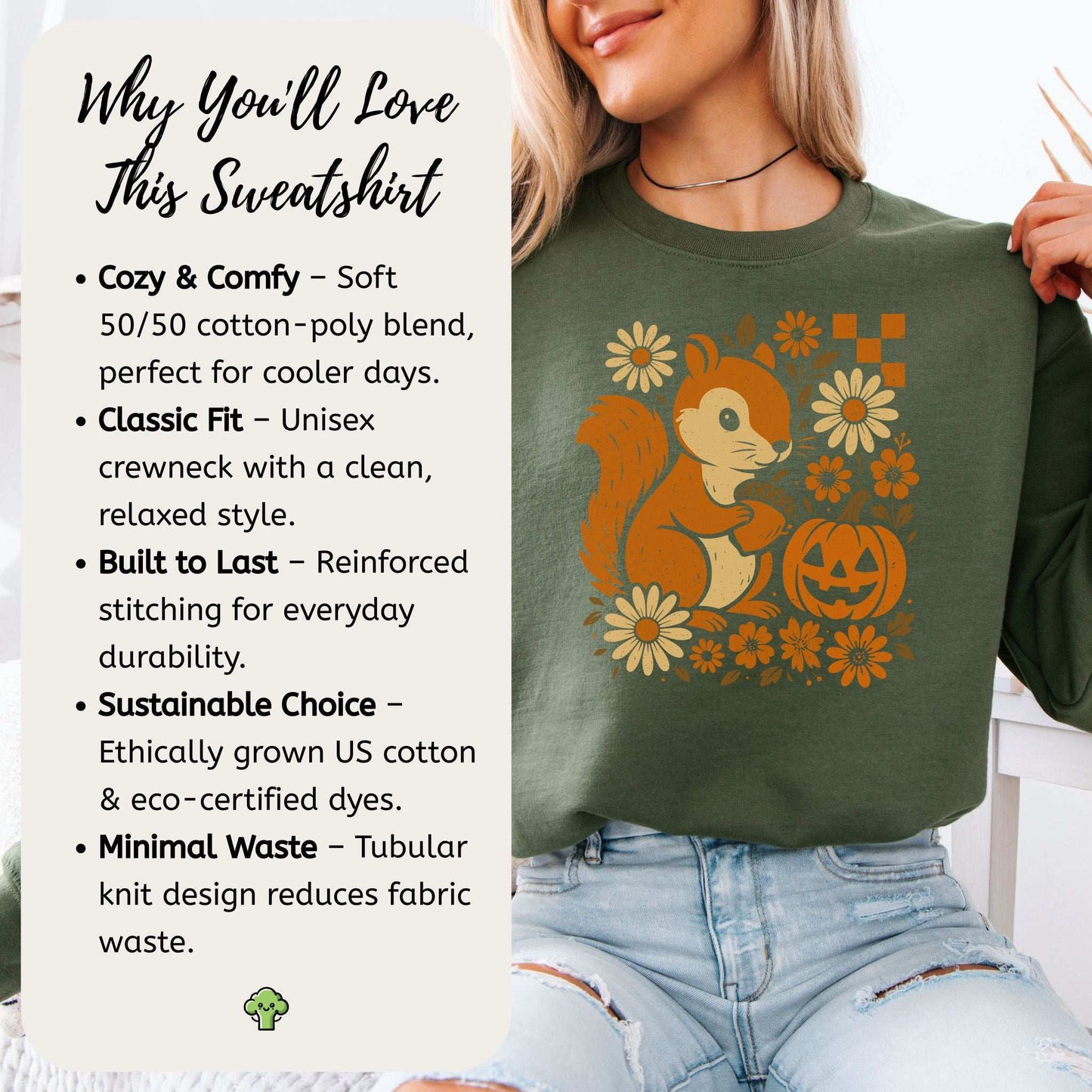 Pumpkin Patch Squirrel Sweatshirt – Cute Retro Halloween Nature Vibes