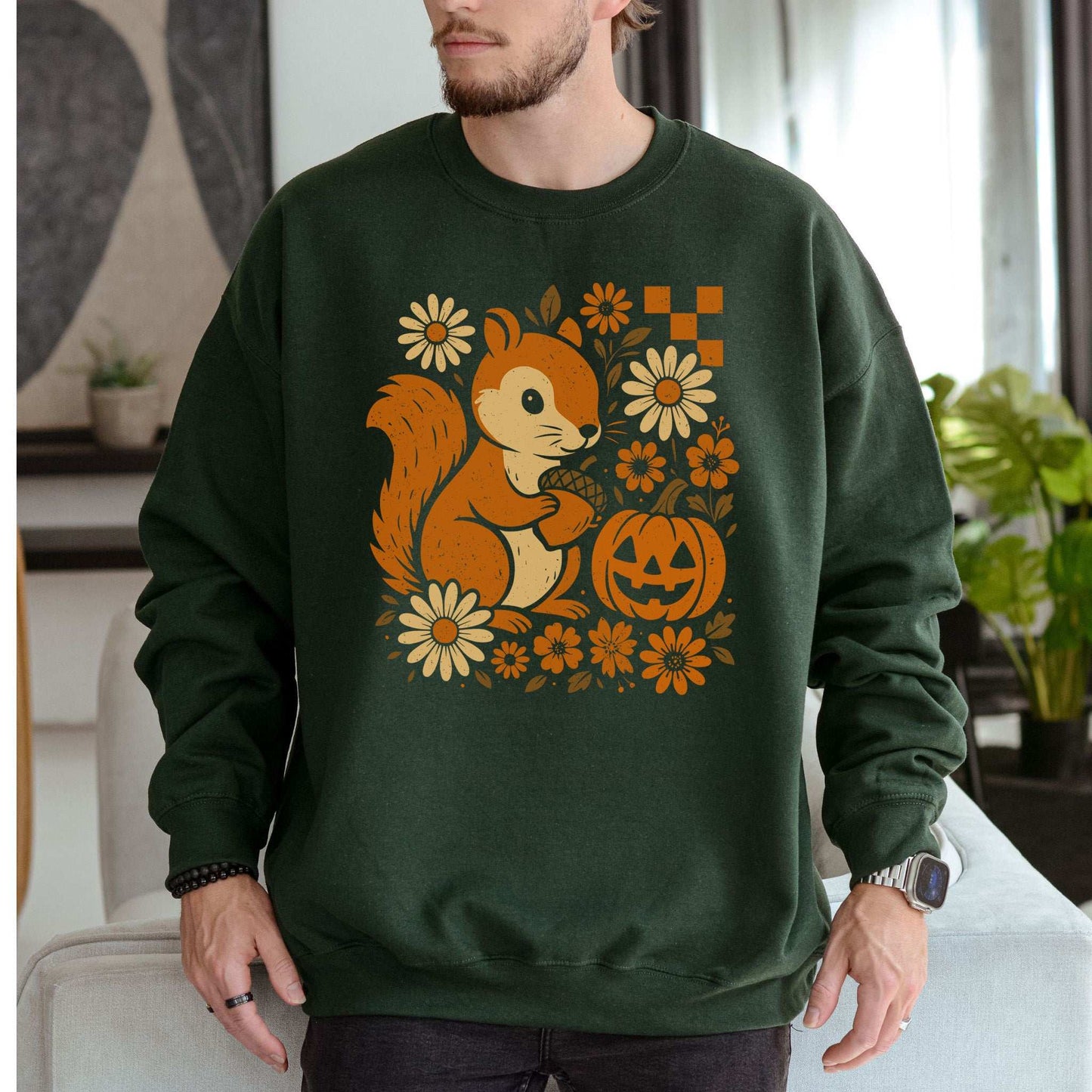 Pumpkin Patch Squirrel Sweatshirt – Cute Retro Halloween Nature Vibes