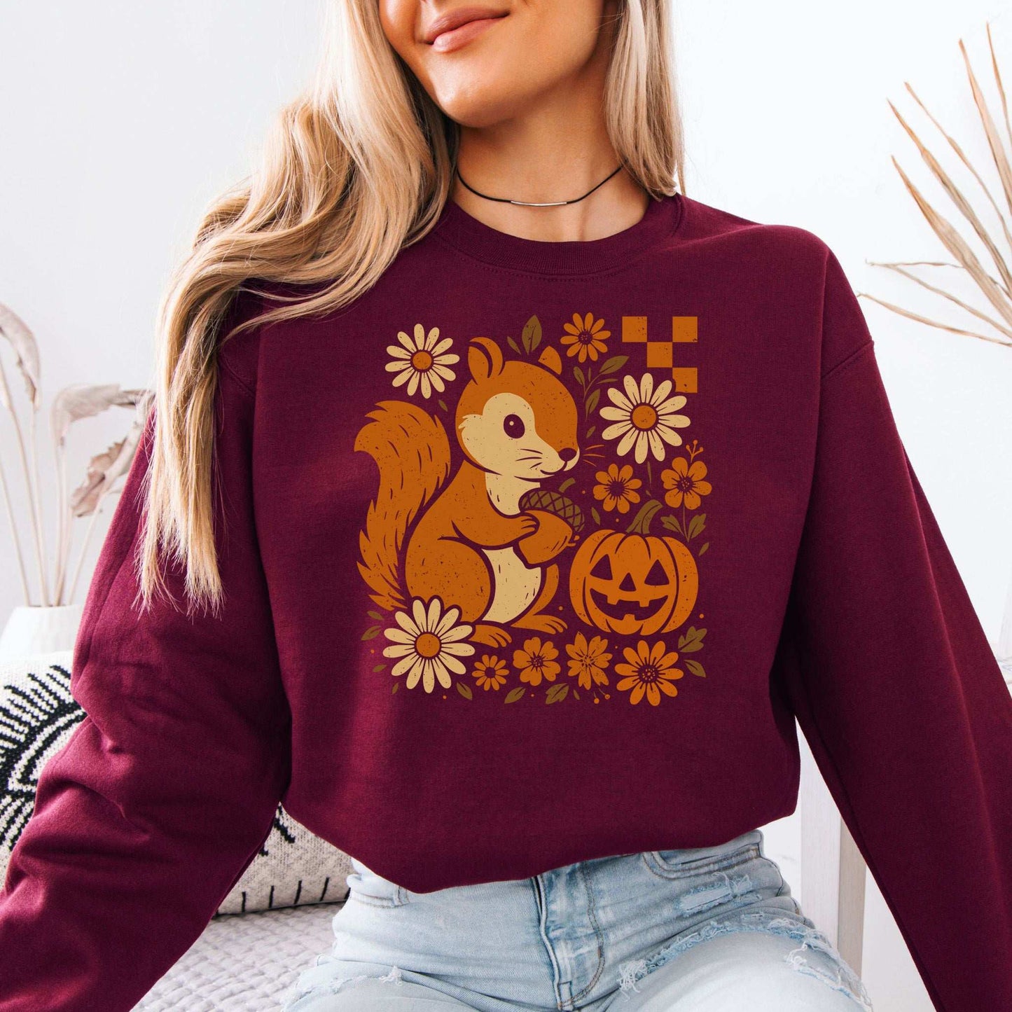 Pumpkin Patch Squirrel Sweatshirt – Cute Retro Halloween Nature Vibes