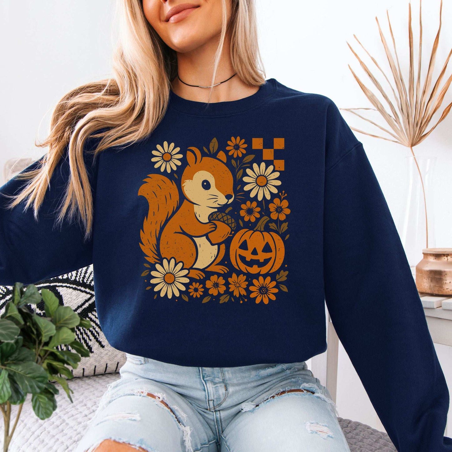 Pumpkin Patch Squirrel Sweatshirt – Cute Retro Halloween Nature Vibes
