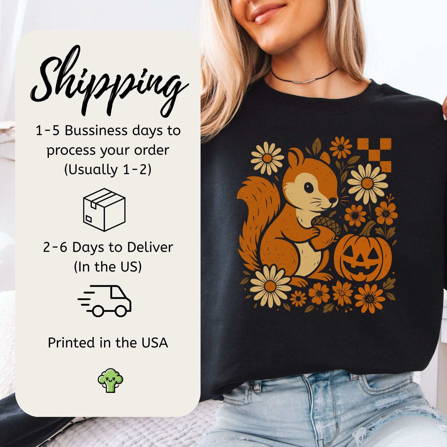 Pumpkin Patch Squirrel Sweatshirt – Cute Retro Halloween Nature Vibes