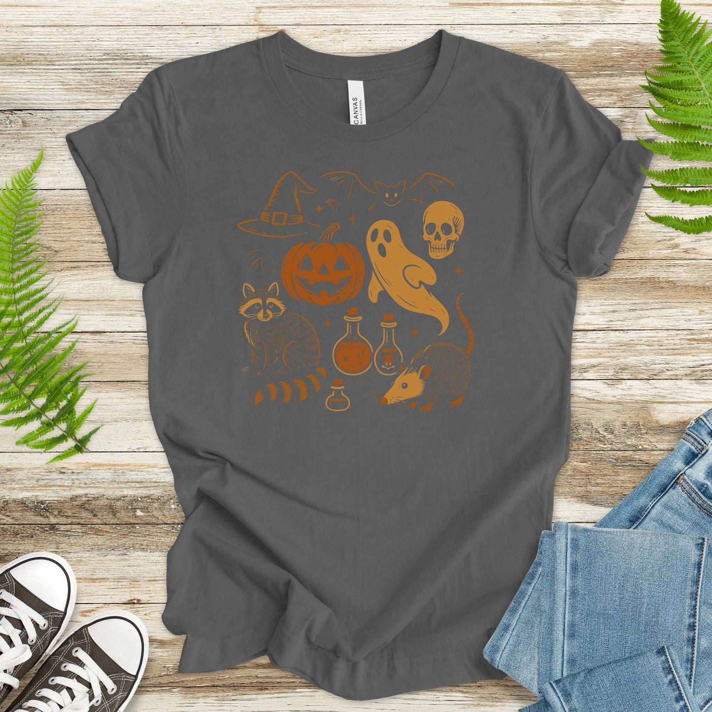 Halloween Raccoon & Opossum T-Shirt – Spooky Trash Panda Potion Vibes
