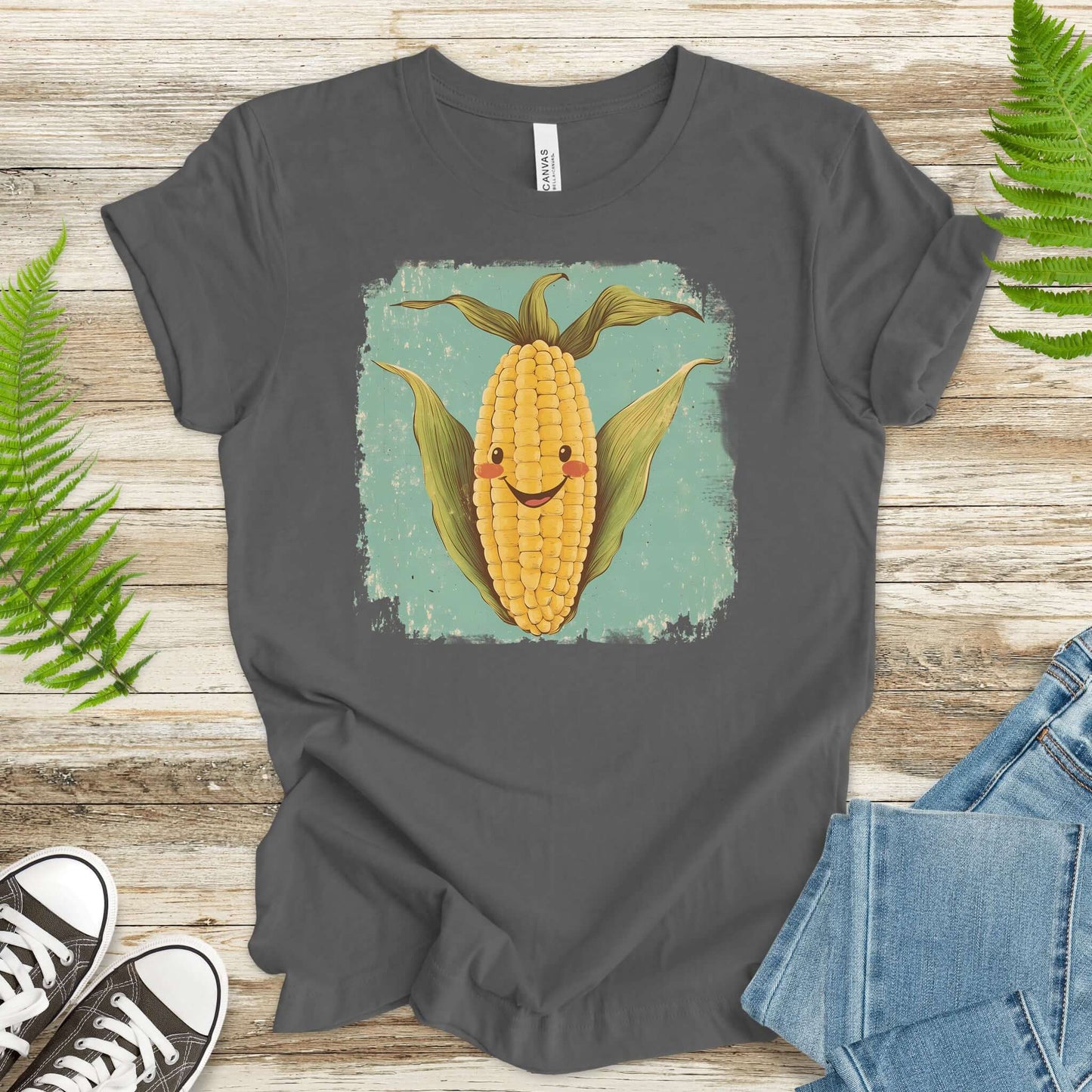 Retro Smiling Corn Character T-Shirt