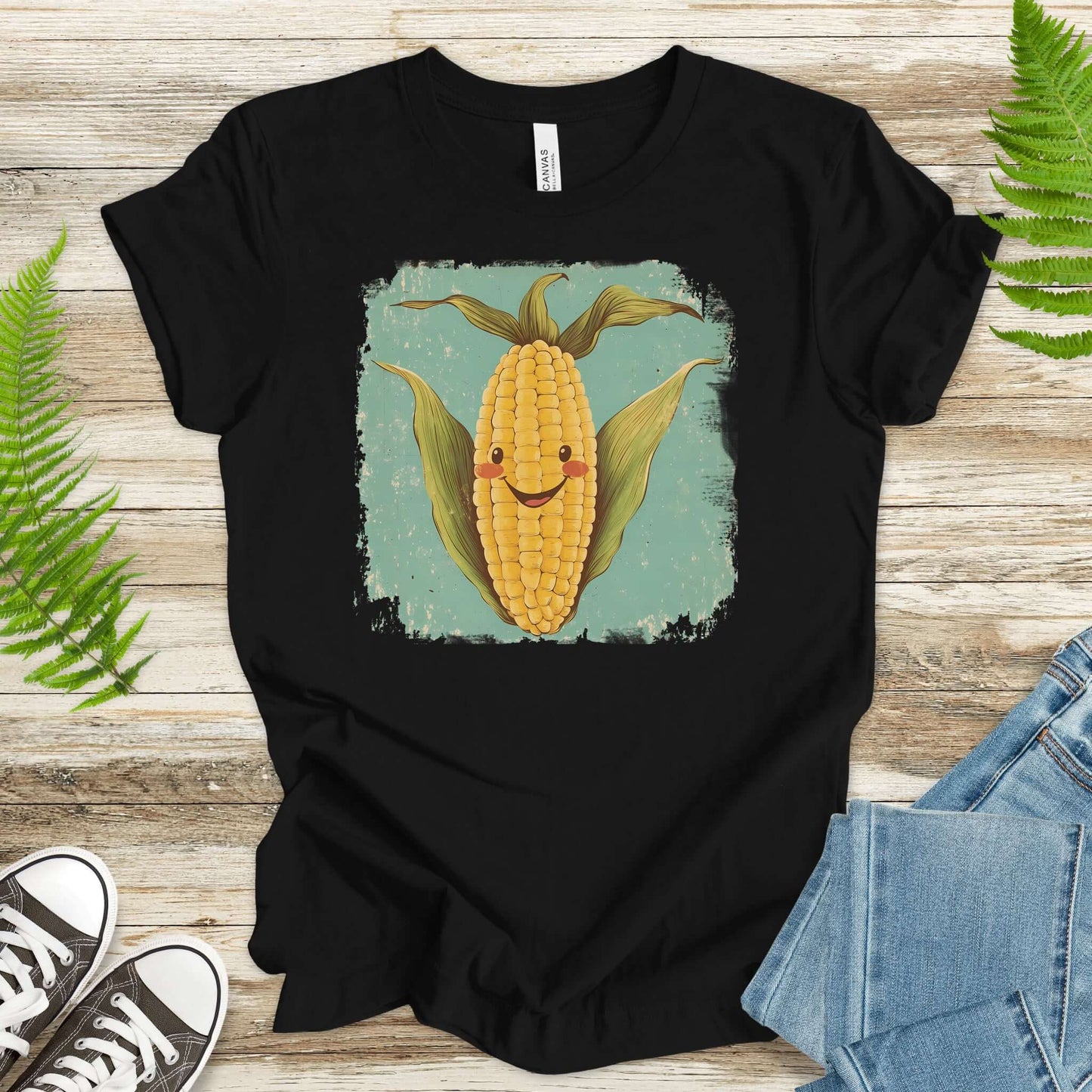 Retro Smiling Corn Character T-Shirt