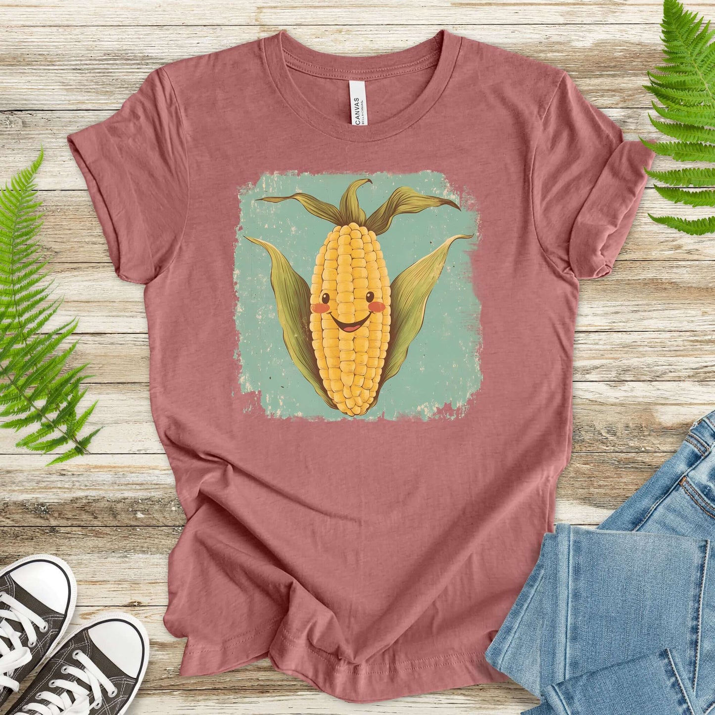 Retro Smiling Corn Character T-Shirt