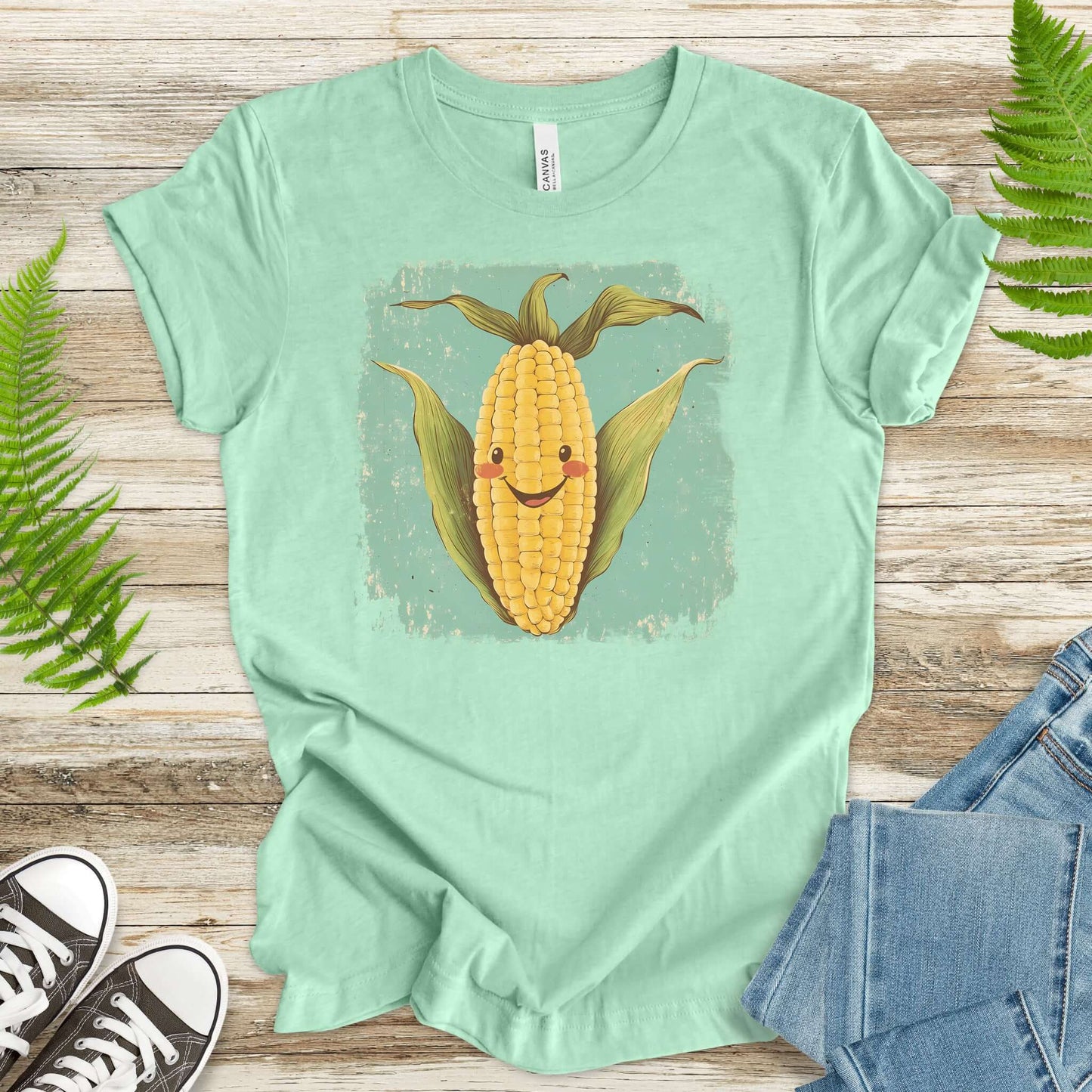 Retro Smiling Corn Character T-Shirt