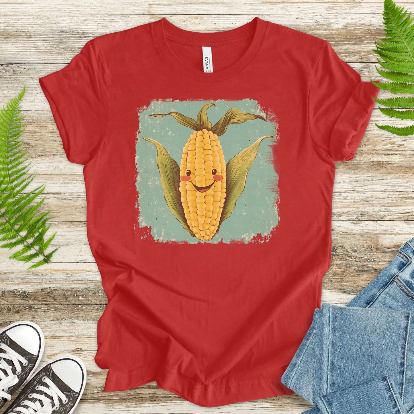 Retro Smiling Corn Character T-Shirt