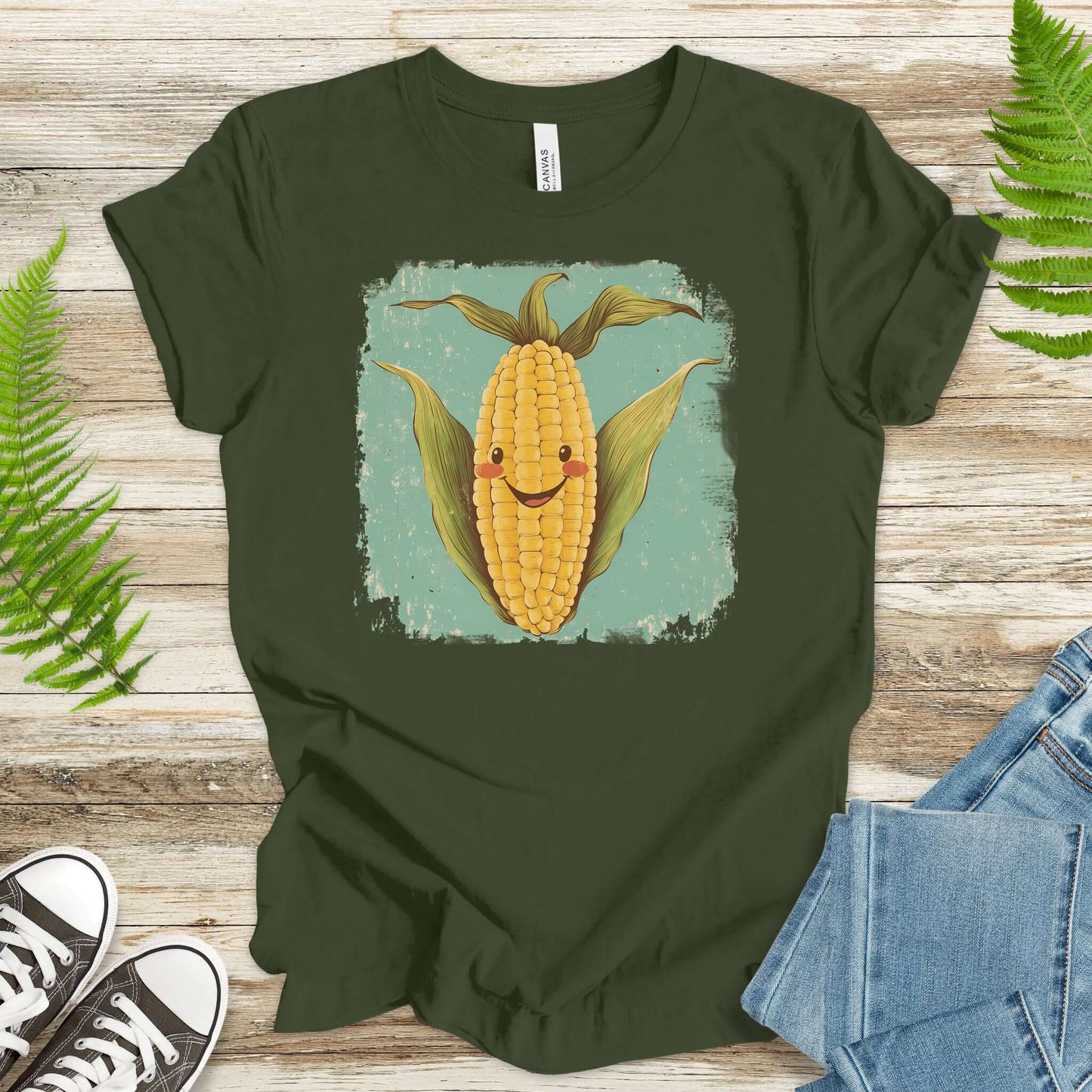 Retro Smiling Corn Character T-Shirt