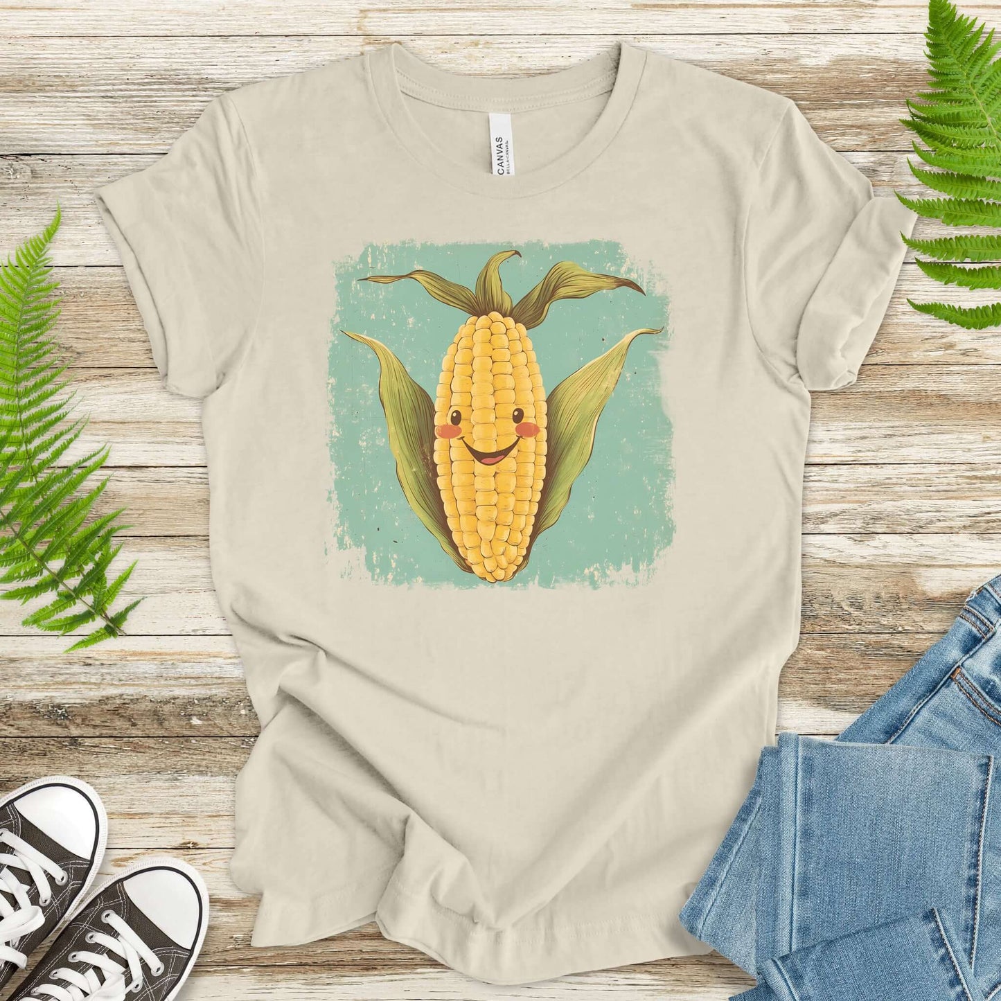 Retro Smiling Corn Character T-Shirt