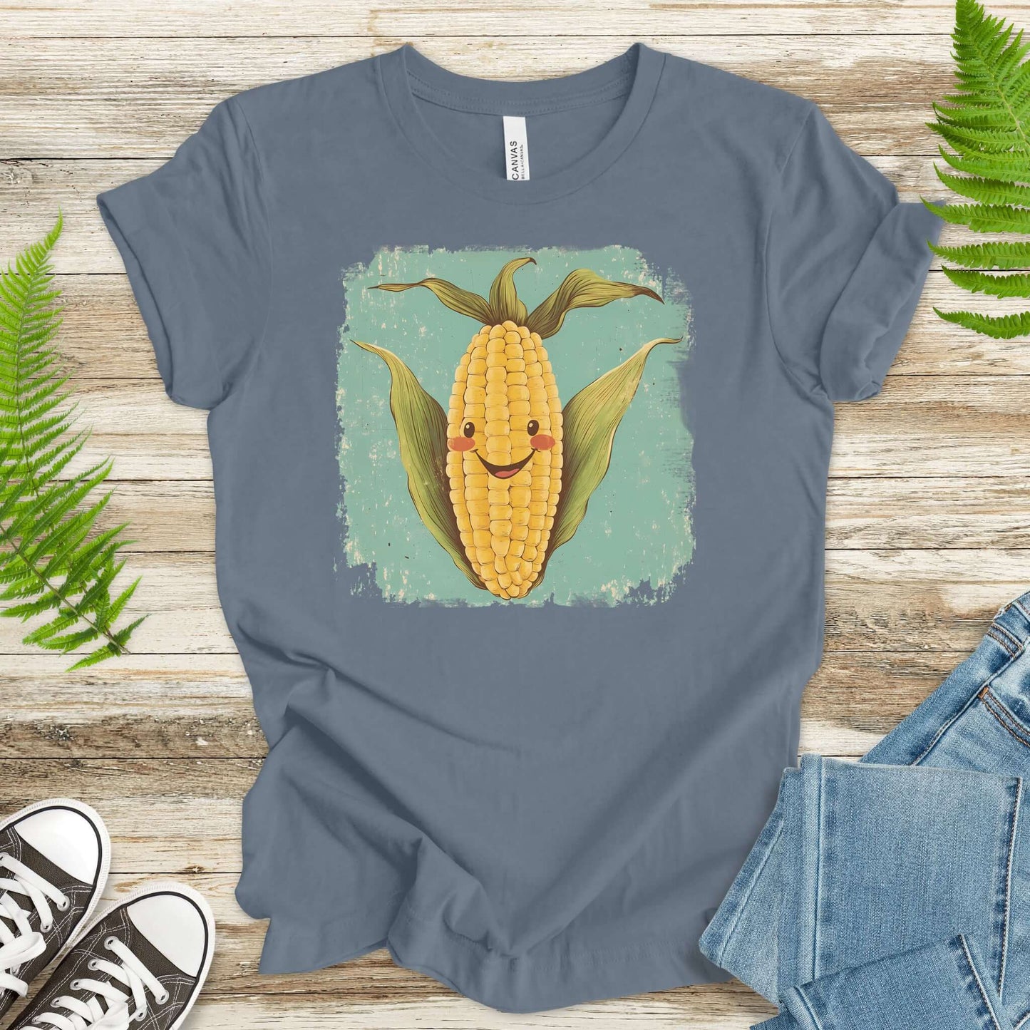 Retro Smiling Corn Character T-Shirt