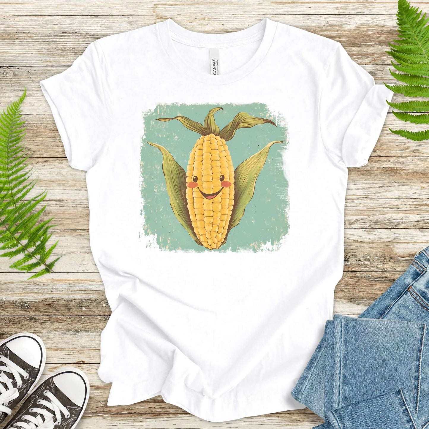 Retro Smiling Corn Character T-Shirt