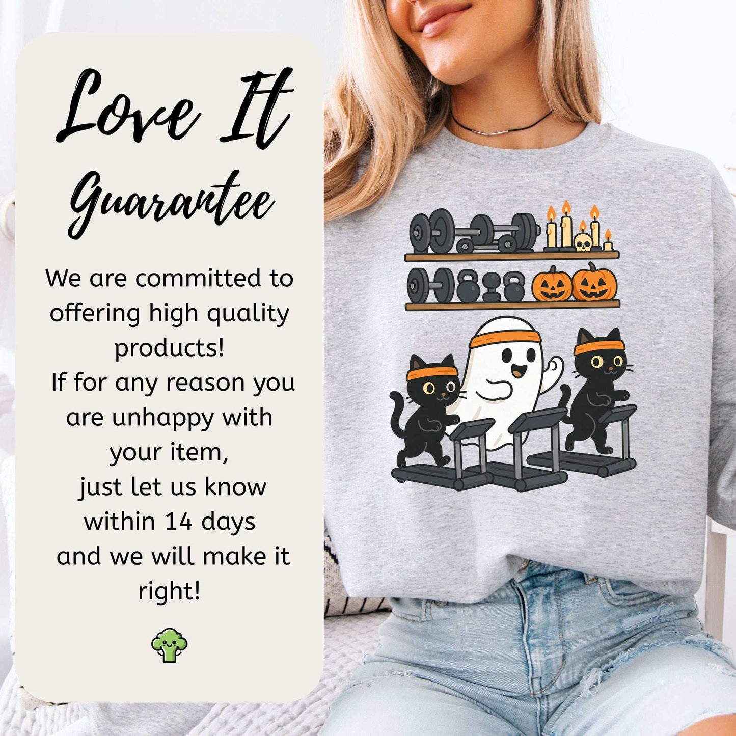 Haunted Gym Ghost & Cats Sweatshirt – Spooky Workout Squad Goals