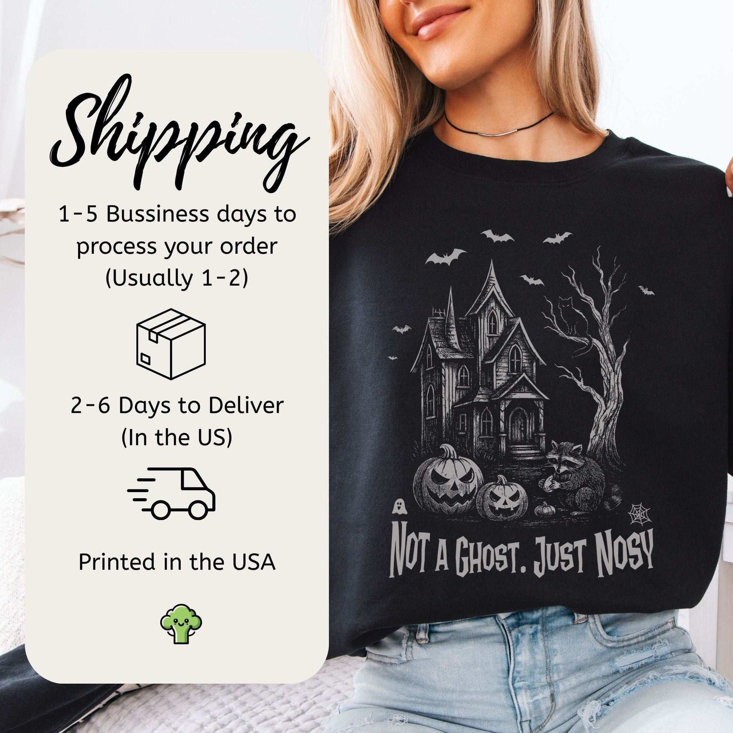 Haunted House Raccoon Sweatshirt – Nosy Ghostly Halloween Vibes