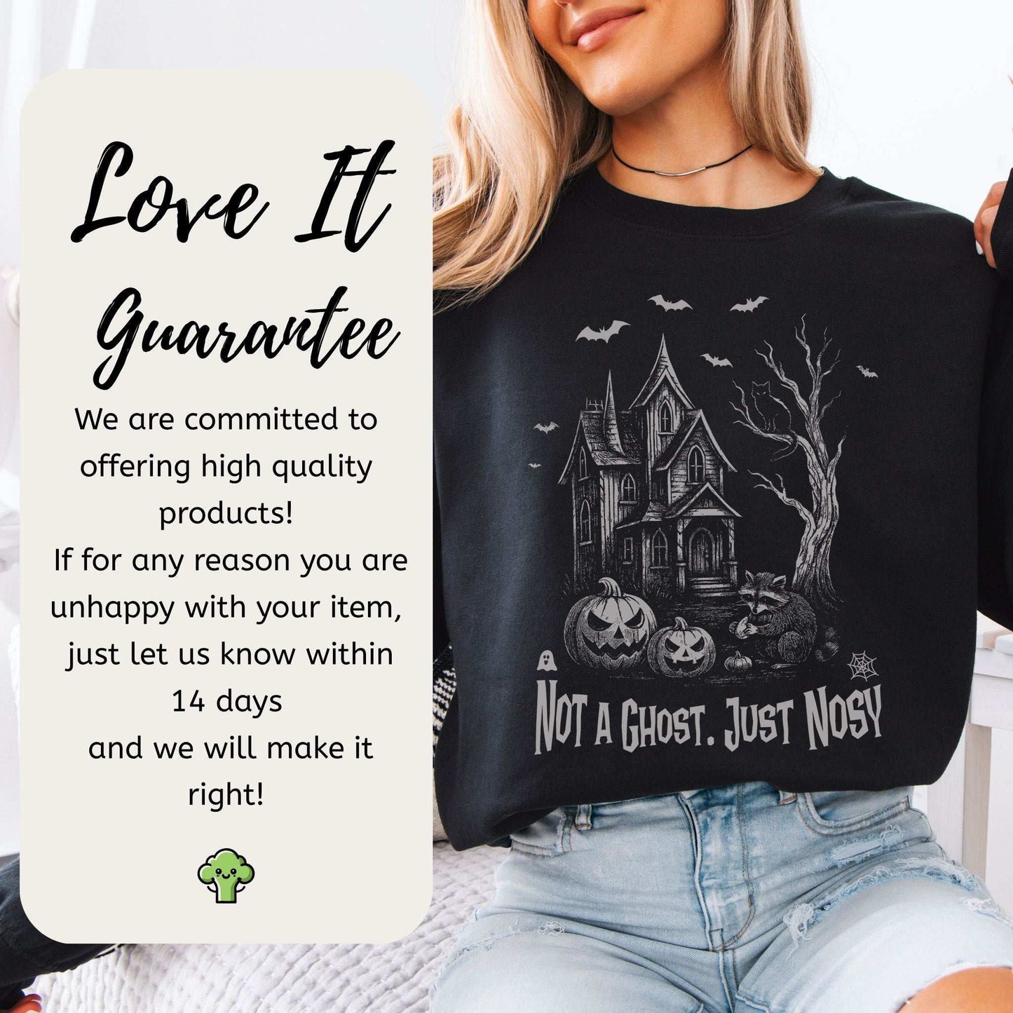 Haunted House Raccoon Sweatshirt – Nosy Ghostly Halloween Vibes