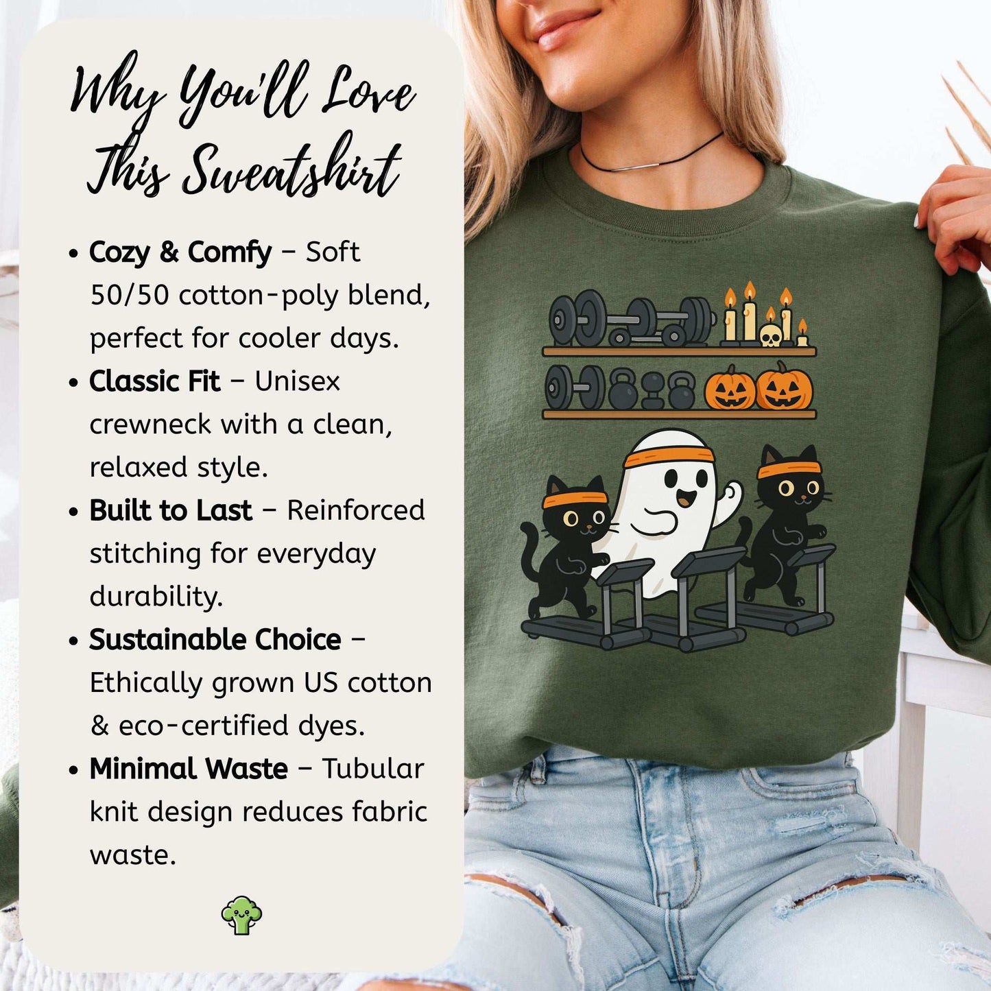 Haunted Gym Ghost & Cats Sweatshirt – Spooky Workout Squad Goals