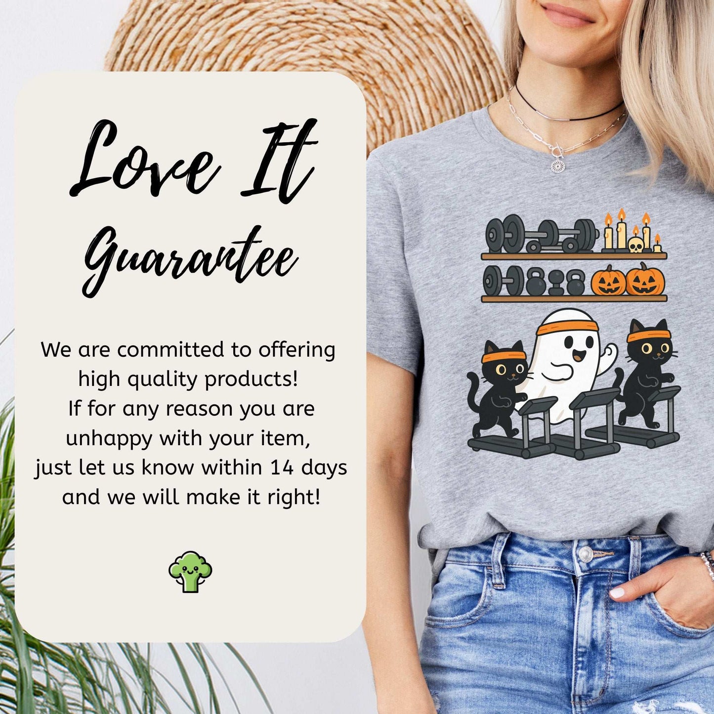 Haunted Gym Ghost & Cats T-Shirt – Spooky Workout Squad Tee