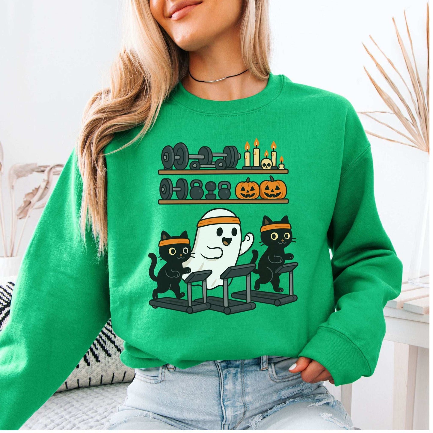 Haunted Gym Ghost & Cats Sweatshirt – Spooky Workout Squad Goals