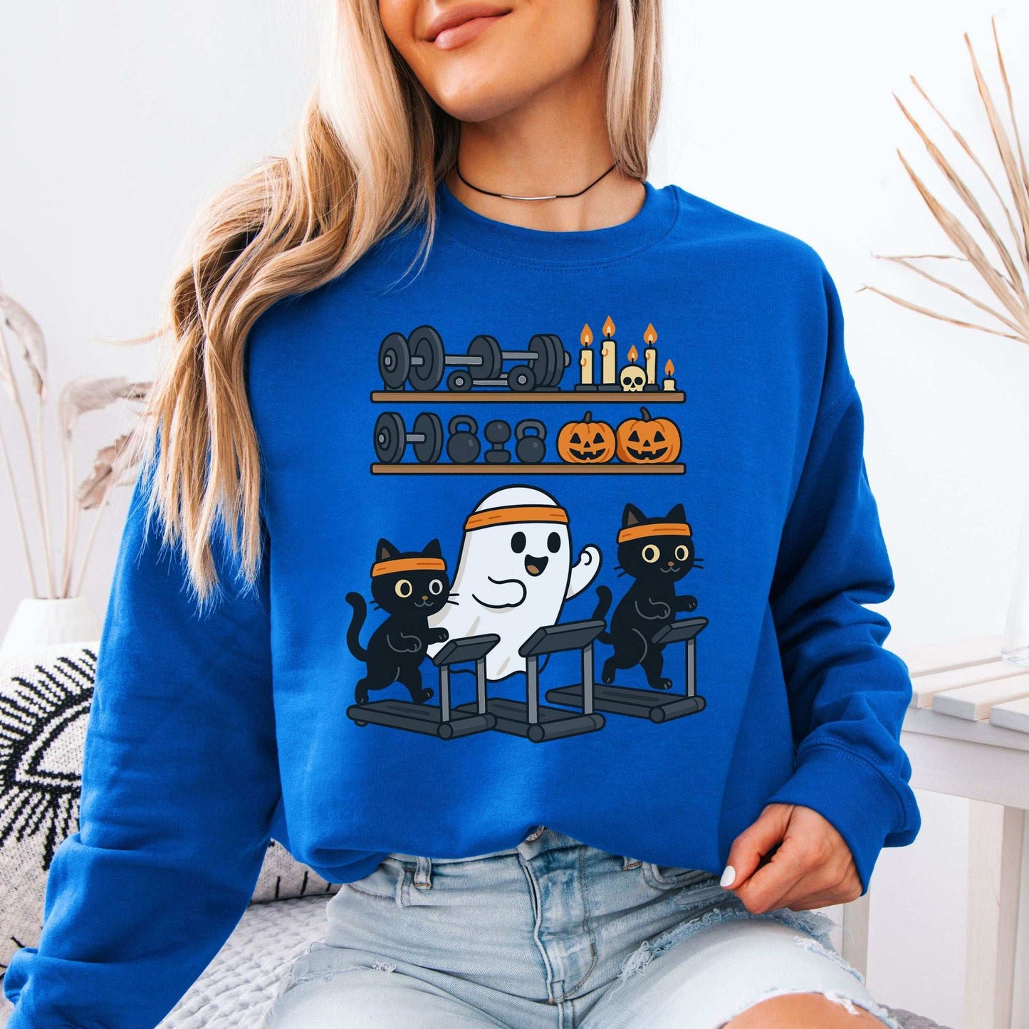 Haunted Gym Ghost & Cats Sweatshirt – Spooky Workout Squad Goals