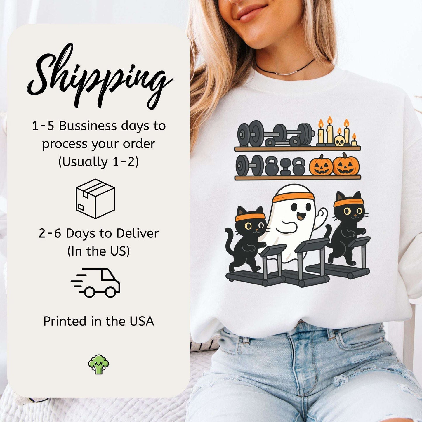 Haunted Gym Ghost & Cats Sweatshirt – Spooky Workout Squad Goals