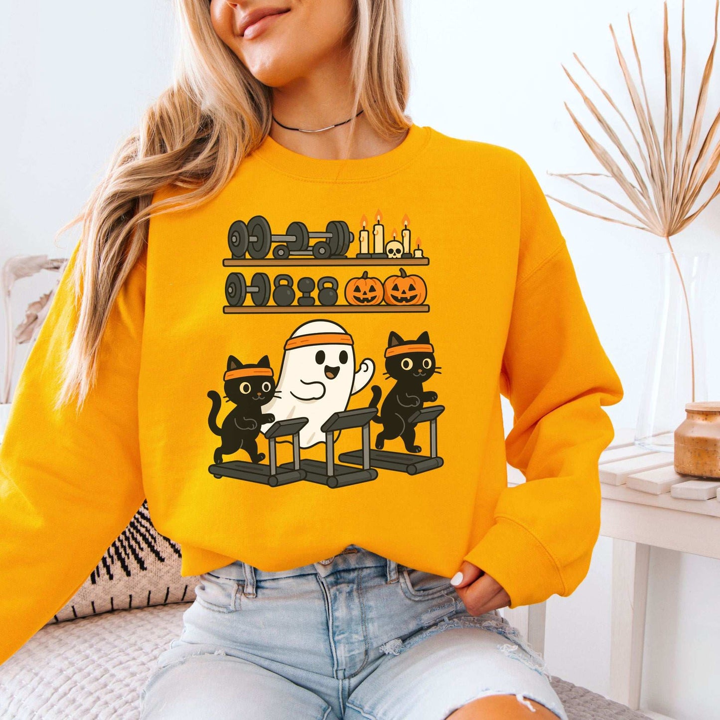Haunted Gym Ghost & Cats Sweatshirt – Spooky Workout Squad Goals