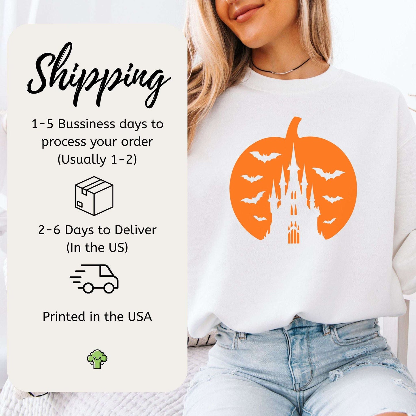 Haunted Pumpkin Castle Sweatshirt – Gothic Halloween Bat & Spooky Vibes
