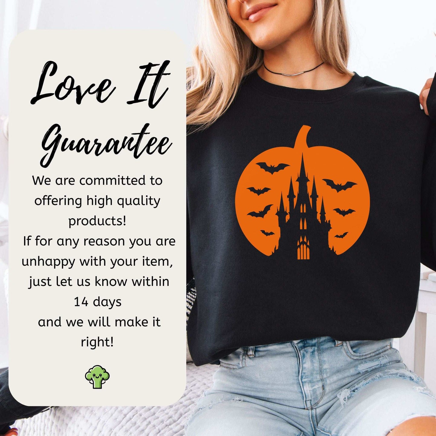 Haunted Pumpkin Castle Sweatshirt – Gothic Halloween Bat & Spooky Vibes