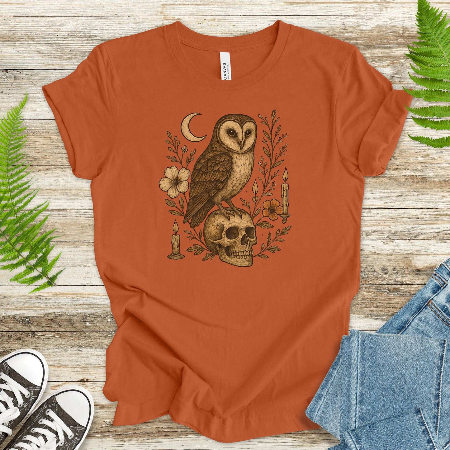 Haunting Owl & Skull T-Shirt – Gothic Moonlit Autumn Vibes