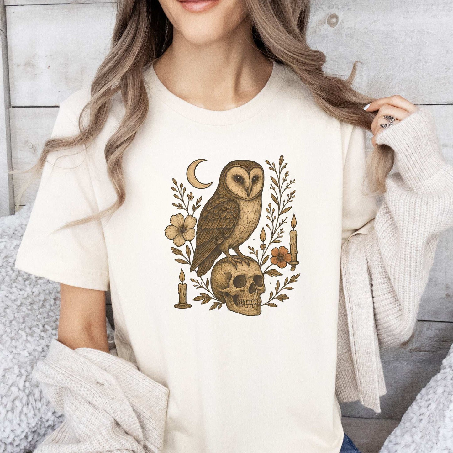 Haunting Owl & Skull T-Shirt – Gothic Moonlit Autumn Vibes