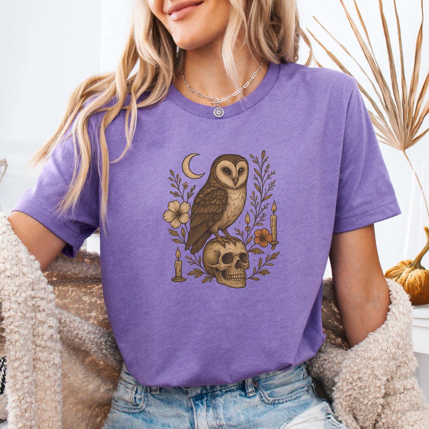 Haunting Owl & Skull T-Shirt – Gothic Moonlit Autumn Vibes